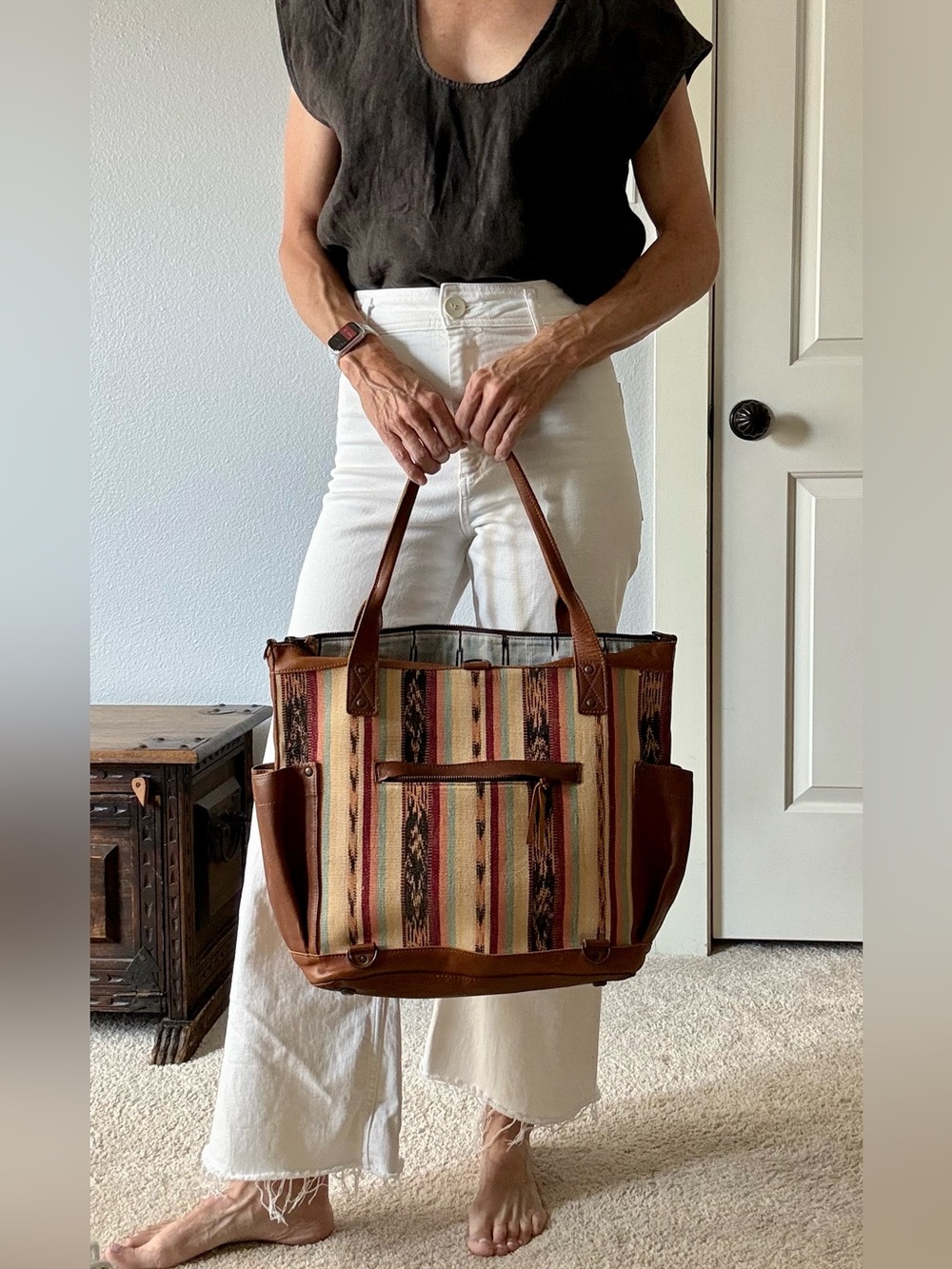 Nena & Co. Striped Guatemalan huipil and leather bag - Picture 2 of 12
